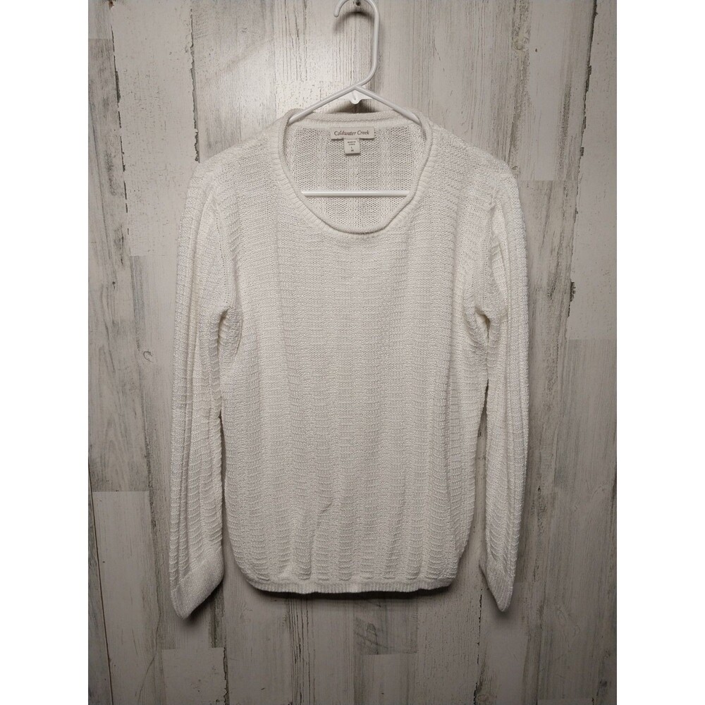 Coldwater Creek Large Linen Blend Basketweave Sweater Coastal
